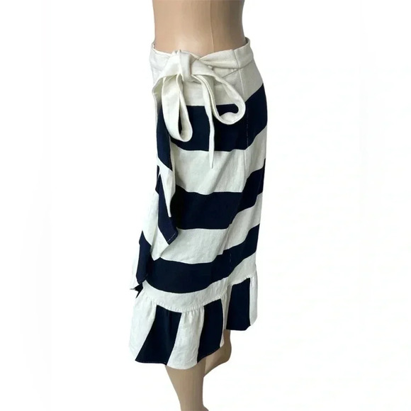 J Crew Women’s Rugby Knit Wrap Skirt Size S White/Navy Blue Stripe Side Tie EUC - Picture 3 of 11